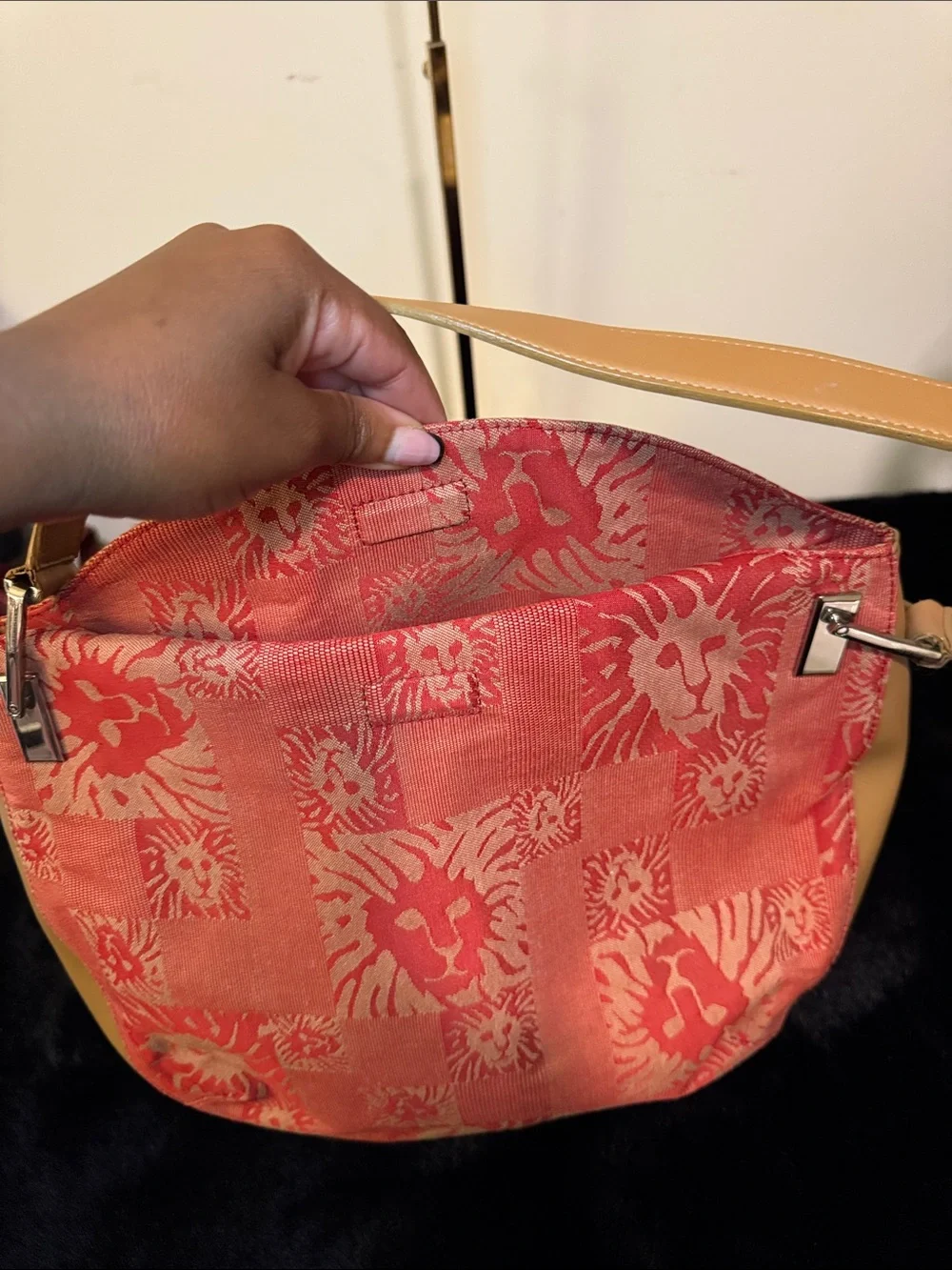 Anne Klein Coral Pattern Shoulder Bag with Tan Straps